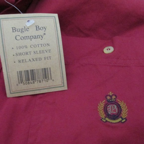 Bugle Boy Company Men's Red Buuton Down Short Sleeve Shirt - Picture 3 of 3